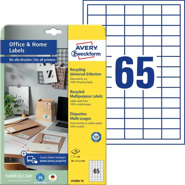 ETIKET AVERY LR3666-10 38X21.2 RECYCLED