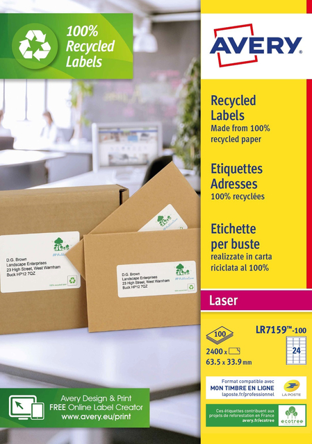ETIKET AVERY LR7159 33.9X63.5 RECYCLED