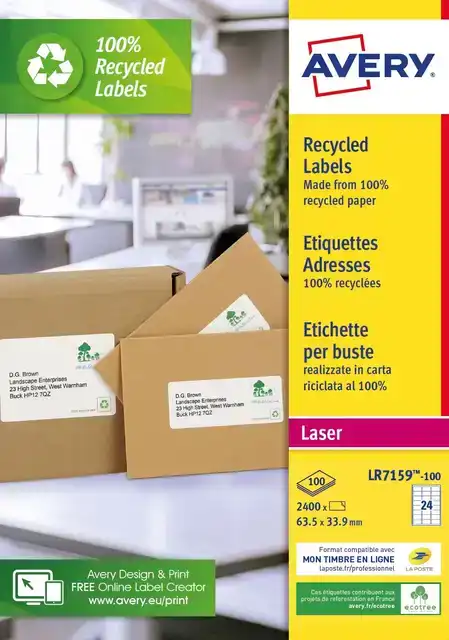 ETIKET AVERY LR7159 33.9X63.5 RECYCLED