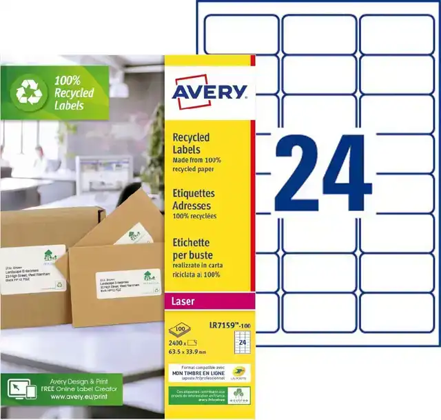 ETIKET AVERY LR7159 33.9X63.5 RECYCLED