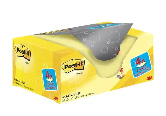 MEMOBLOK 3M POST-IT 653 38X51MM GEEL 16