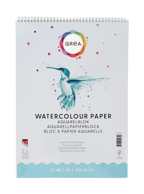 AQUARELBLOK QREA A3 20VEL 200GR SPIRAAL