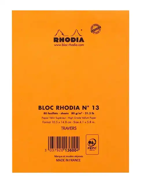 SCHRIJFBLOK RHODIA A6 LIJN 80VEL 80GR