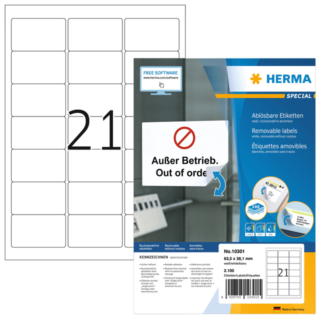 ETIKET HERMA 10301 63.5X38.1MM WIT 2100