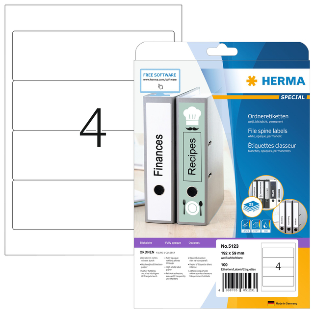 RUGETIKET HERMA 5123 192X59MM WIT 100