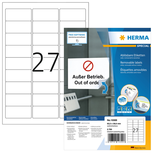 ETIKET HERMA 10300 63.5X29.6MM WIT 2700