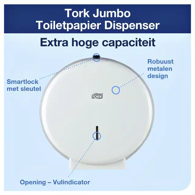 TOILETPAPIERDISPENSER TORK T1 JUMBO WIT