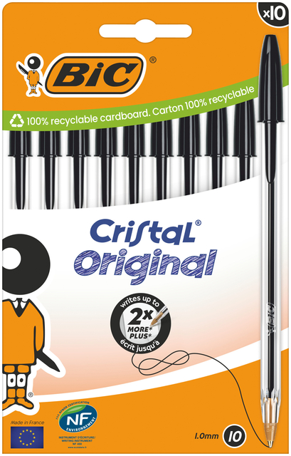 BALPEN BIC CRISTAL M 10ST ZWART