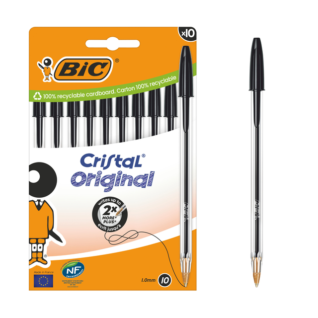 BALPEN BIC CRISTAL M 10ST ZWART