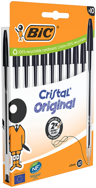 BALPEN BIC CRISTAL M 10ST ZWART