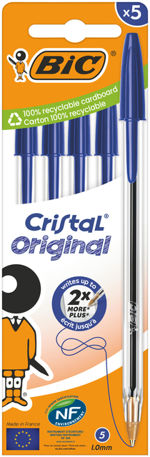 BALPEN BIC CRISTAL M 5ST BLAUW