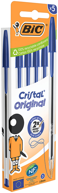 BALPEN BIC CRISTAL M 5ST BLAUW
