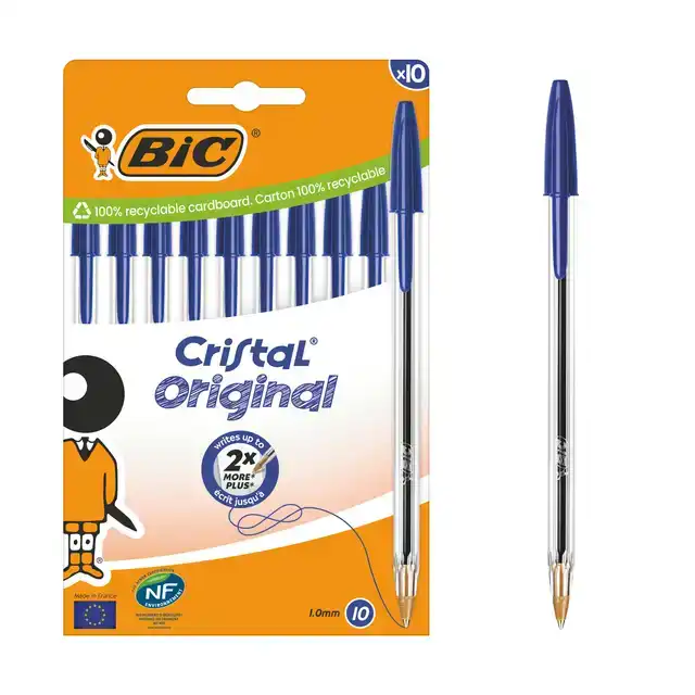 BALPEN BIC CRISTAL M 10ST BLAUW