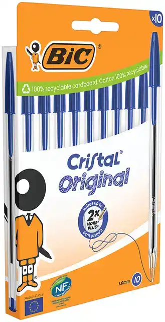 BALPEN BIC CRISTAL M 10ST BLAUW