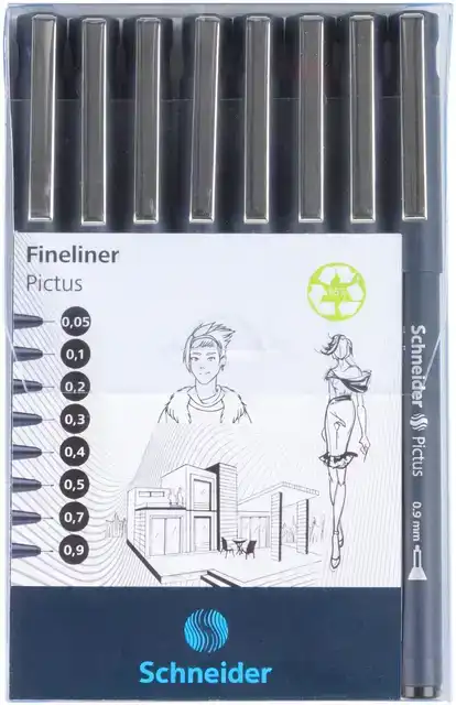 FINELINER SCHNEIDER PICTUS 8ST ZWART