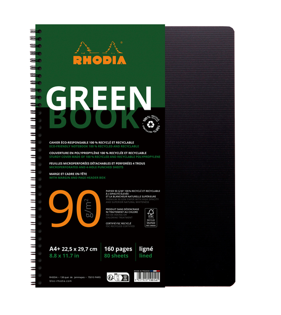 NOTBK RHODIA GREENBOOK A4+ LIJN 4-G