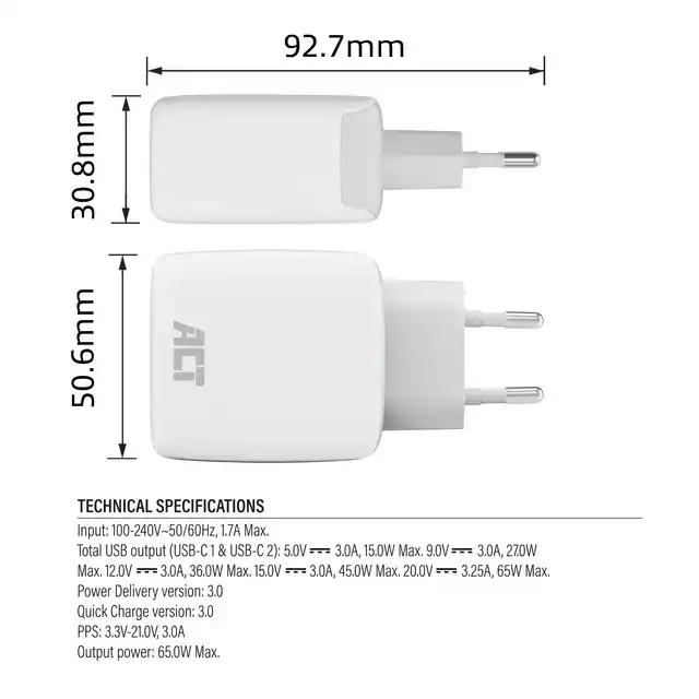 65W LADER 2-POORTS USB C PPS