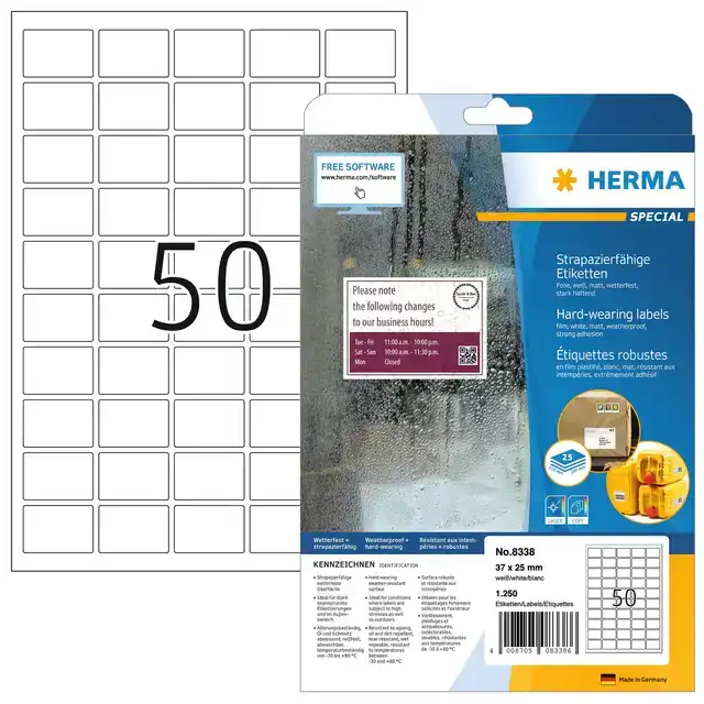 ETIKET HERMA 8338 37X25MM WEERBEST WIT