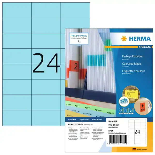 ETIKET HERMA 4408 70X37MM BLAUW 2400