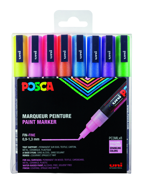 VERFSTIFT POSCA PC3M F 8ST GLITTER