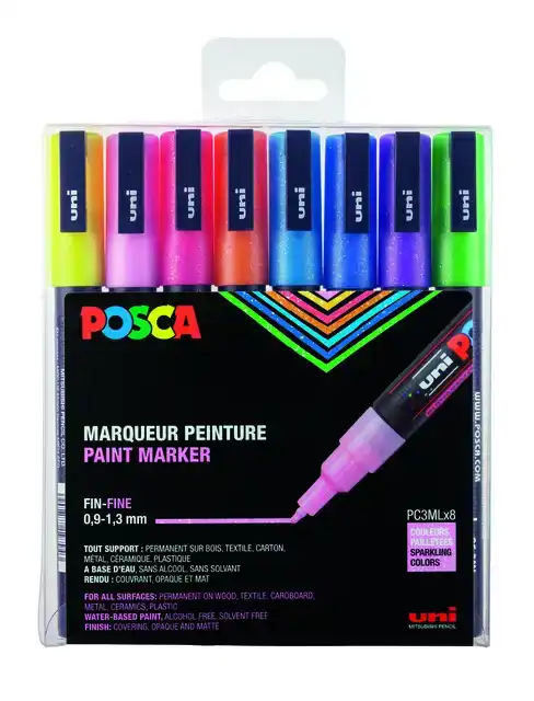 VERFSTIFT POSCA PC3M F 8ST GLITTER