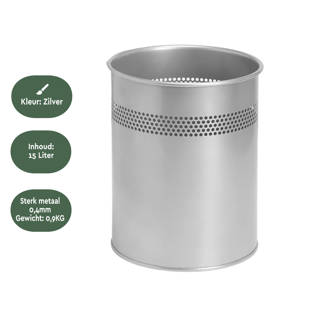 PAPIERBAK BRASQ 15 LITER ZILVER