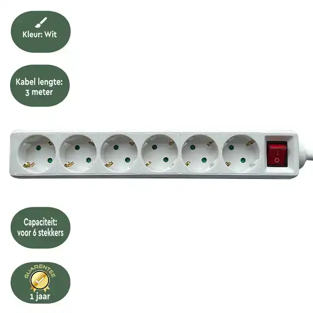 STEKKERDOOS BRASQ 6 VOUDIG 3 METER WIT