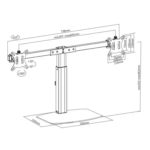 MONITORARM OFFICE GASVEER CROSSBAR 2