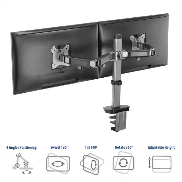 MONITORARM OFFICE 2 SCHERMEN ZILVER