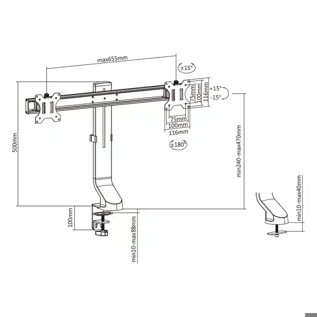 MONITORARM OFFICE CROSSBAR 2 SCHERMEN