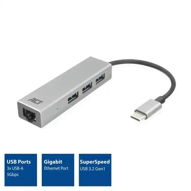 USB-C HUB 3.0 3X USB-A GIGABIT ETHERNET