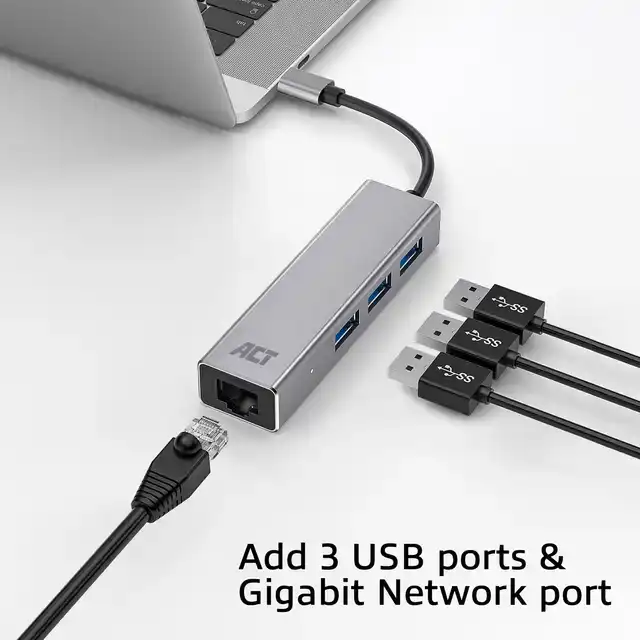 USB-C HUB 3.0 3X USB-A GIGABIT ETHERNET