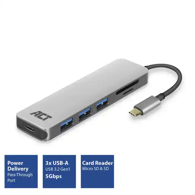 USB-C HUB 3.0 3X USB-A CARDREADER PD