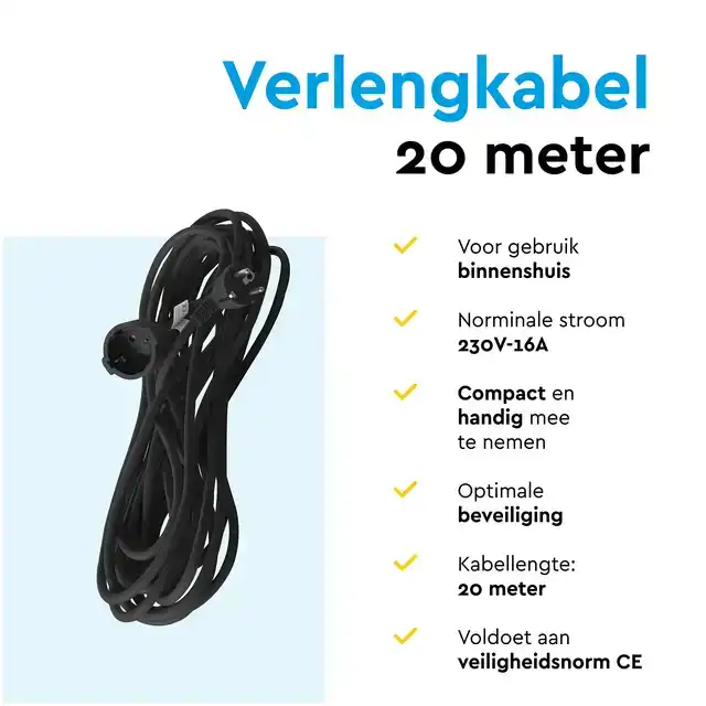 VERLENGKABEL BRASQ 20M ZWART