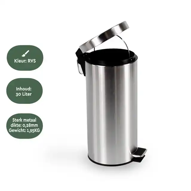 AFVALBAK BRASQ PEDAALEMMER 30 LITER RVS