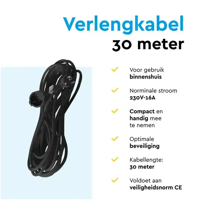 VERLENGKABEL BRASQ 30M ZWART