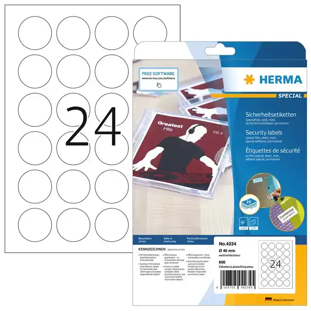 VEILIGHEIDSETIKET HERMA 4234 ROND 40MM