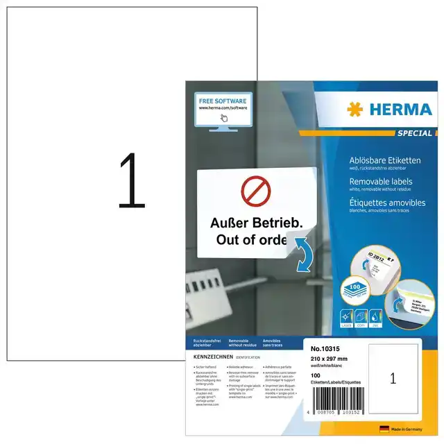 ETIKET HERMA 10315 210X297MM VERWIJDERB