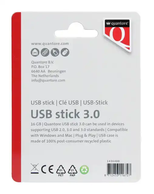 USB STICK 3.0 QUANTORE USB-A 16GB ZWART
