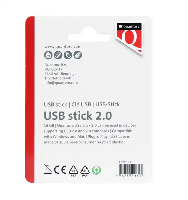 USB STICK 2.0 QUANTORE USB-A 16GB ZWART