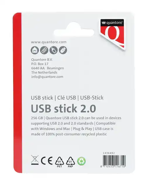 USB-STICK QUANTORE 256GB 2.0 ZWART