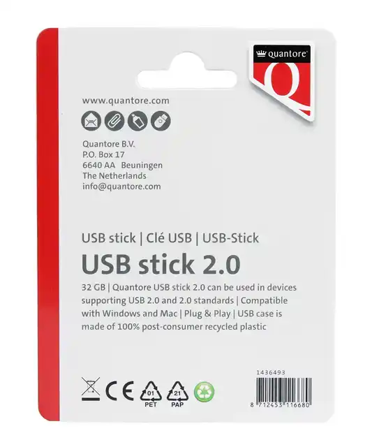 USB STICK 2.0 QUANTORE USB-A 32GB ZWART