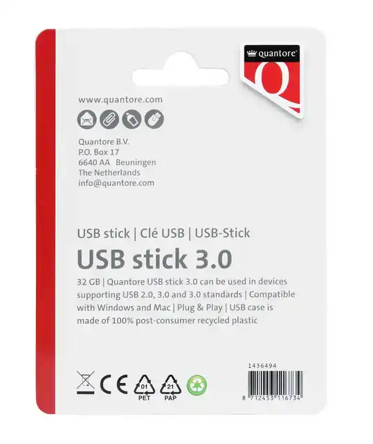 USB STICK 3.0 QUANTORE USB-A 32GB ZWART