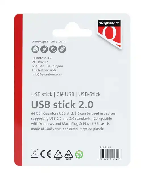 USB STICK 2.0 QUANTORE USB-A 64GB ZWART