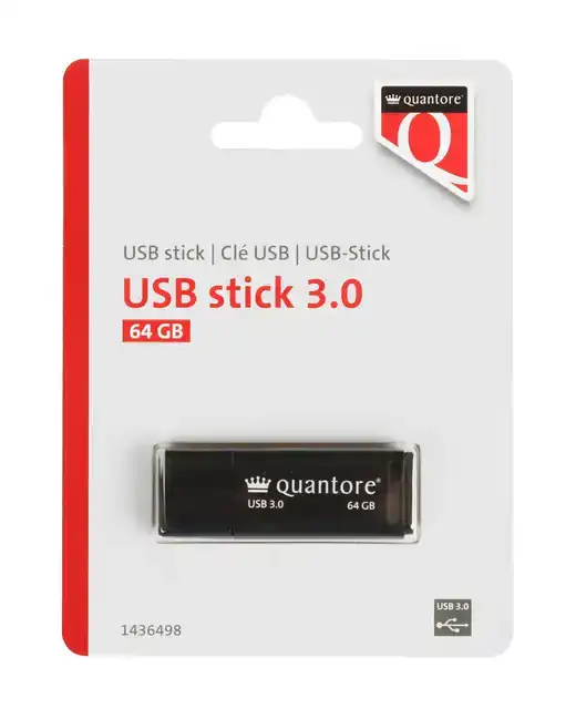 USB STICK 3.0 QUANTORE USB-A 64GB ZWART