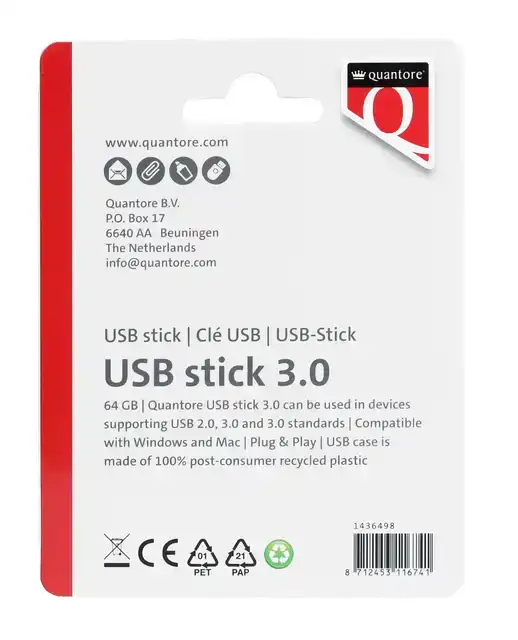USB STICK 3.0 QUANTORE USB-A 64GB ZWART