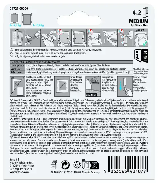 KLEEFSTIP TESAÂ POWERSTRIPSÂ CLICK