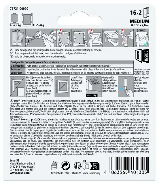 KLEEFSTIP TESAÂ POWERSTRIPSÂ CLICK