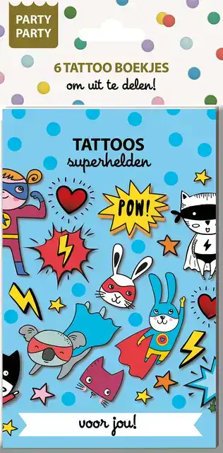 PARTY PARTY 6 TATTOO BOEKJES - SUPERHELDEN