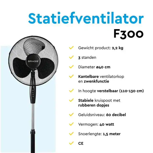 STATIEFVENTILATOR BRASQ F300 Ã˜ 40CM